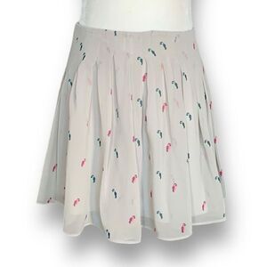 BCBGeneration Skirt Grey Box Pleated Moonstone Combo Parrot Animal Print Flowy